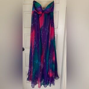 La Femme Paris Vibrant Celestial 100% Silk Strapless Formal Gown Size 6